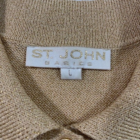 St John Santana Knit Collared Sweater Short Sleeve Gold Metallic - Picture 4 of 7